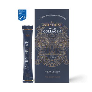 Sachets of type I hydrolysed marine collagen powder from Ancient and Brave
