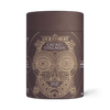 A cylindrical dark brown container of Ancient + Brave US Cacao + Collagen displays gold geometric artwork and text, highlighting hydrolyzed bovine collagen peptides and describing it as a South American cacao ritual.