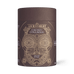 A cylindrical dark brown container of Ancient + Brave US Cacao + Collagen displays gold geometric artwork and text, highlighting hydrolyzed bovine collagen peptides and describing it as a South American cacao ritual.