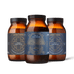 Three amber jars with dark blue and gold labels from Ancient + Brave US's Post Workout Ritual, featuring supplements for rehydration, muscle recovery, and electrolyte balance, are arranged on a white background.