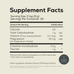 Supplement facts label with detailed nutritional information on a beige background