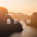 Rocks with sustainability certification logos and text 'Responsibly made for a happy planet' against a sunset background.