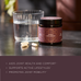 A glass of water, a jar labeled Ancient + Brave Noble Collagen, and three white capsules sit on a table. Type II Collagen supports joint health and mobility, helping promote an active lifestyle.