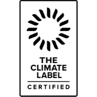A black and white logo with a circular sunburst design above the words THE CLIMATE LABEL and a line above the word CERTIFIED in all caps.
