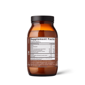 A brown glass bottle of Ancient + Brave True Nightcap with a black lid features a white Supplement Facts label showing targeted nutrients and serving size, set against a plain white background.